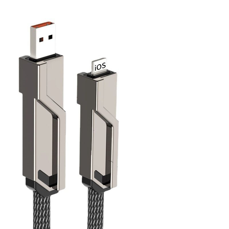 Four-in-One Data Cable Two-Drag Two PD Fast Charge 100W Dual-Use Type-c to Lighting Dual USB